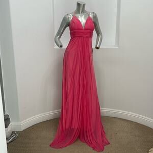 Amelia Couture Style 620 Halter Mesh Maxi Dress Pink Size  4 Cocktail Party NWT